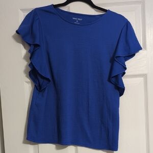 Nine West Royal Blue Ruffle Sleeve Blouse